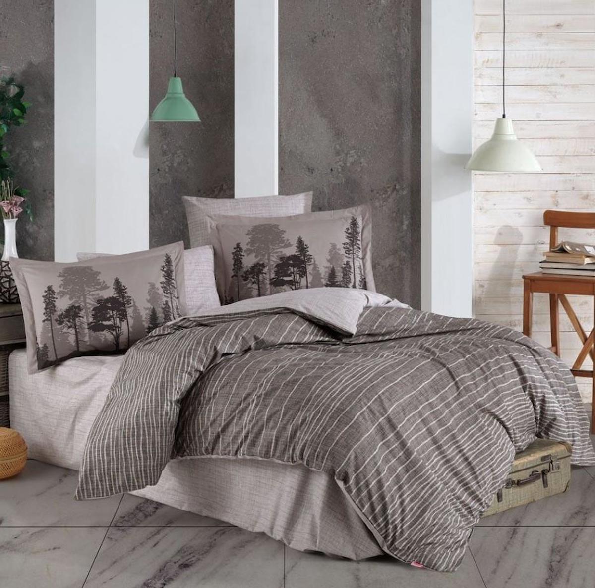 Hobby Tully Poplin 4 Mevsim 200 x 220 cm Çarşaflı Desenli Çift Kişilik Nevresim Takımı Kahve