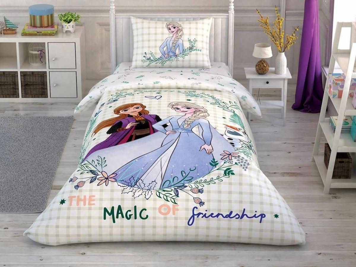 Taç Disney Frozen 2 Friendship Pamuklu 4 Mevsim 160 x 220 cm Çarşaflı Desenli Çift Kişilik Nevresim Takımı Çok Renkli