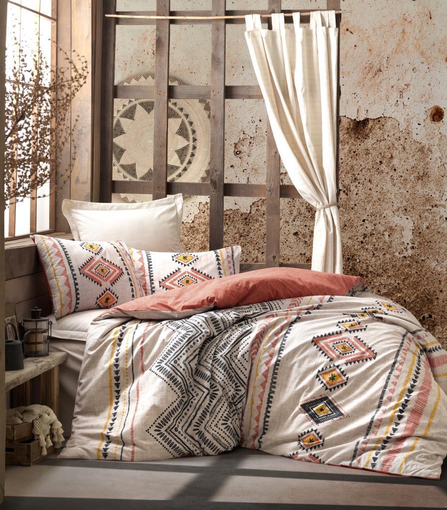 Cotton Box Ethnic Ranforce 4 Mevsim 200 x 220 cm Çarşaflı Desenli Çift Kişilik Nevresim Takımı Kiremit