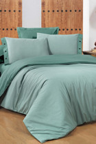 Sarev New Fancy Stripe Pamuklu 4 Mevsim 200 x 220 cm Çarşaflı Çizgili Çift Kişilik Nevresim Takımı Yeşil