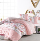 Minteks Buse Ranforce 4 Mevsim 200 x 220 cm Çarşaflı Çiçekli Çift Kişilik Nevresim Takımı Somon