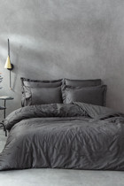 Ecocotton Güz Pamuk Saten 4 Mevsim 200 x 220 cm Çarşaflı Desenli Çift Kişilik Nevresim Takımı Antrasit