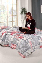 Tabu Home Patchwork Pamuklu 4 Mevsim 200 x 220 cm Çarşaflı Desenli Çift Kişilik Nevresim Takımı Gri