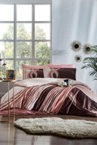 Özdilek Softlife Saten 4 Mevsim 200 x 220 cm Çarşaflı Çizgili Çift Kişilik Nevresim Takımı Pudra