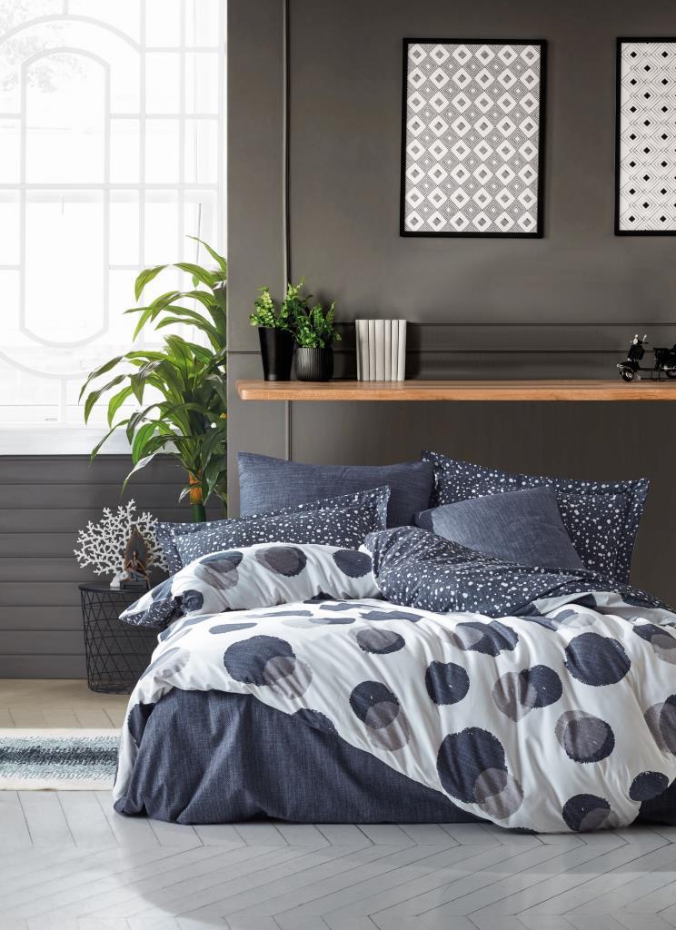 Cotton Box Orva Pamuklu 4 Mevsim 160 x 220 cm Çarşaflı Desenli Çift Kişilik Nevresim Takımı İndigo