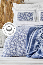 Karaca Home Celerina Pamuklu 4 Mevsim 200 x 220 cm Çarşaflı Desenli Çift Kişilik Nevresim Takımı Mavi