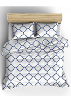 Makiteks Patra Pamuklu 4 Mevsim 200 x 220 cm Çarşaflı Geometrik Çift Kişilik Nevresim Takımı Beyaz-Lacivert