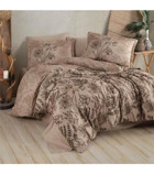 Clasy Nepala Saten 4 Mevsim 200 x 220 cm Çarşaflı Desenli Çift Kişilik Nevresim Takımı Kahve
