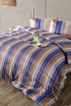 Doqu Home Maestro Saten 4 Mevsim 200 x 220 cm Çarşaflı Çizgili Çift Kişilik Nevresim Takımı Mavi