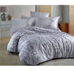 Clasy Olinda V1 Saten 4 Mevsim 200 x 220 cm Çarşaflı Çiçekli Çift Kişilik Nevresim Takımı Gri