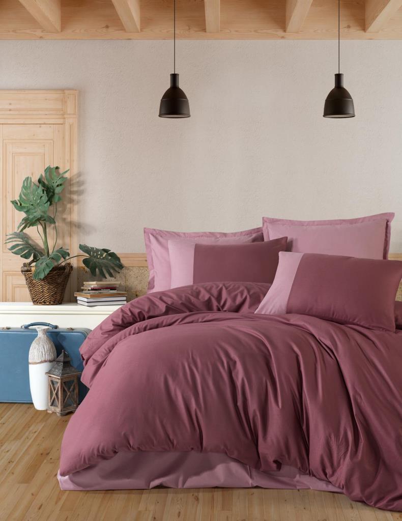 Clasy Pure V4 Pamuklu 4 Mevsim 200 x 220 cm Çarşaflı Desenli Çift Kişilik Nevresim Takımı Gül Kurusu