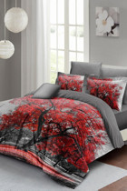Monohome Red Tree Saten 4 Mevsim 200 x 220 cm Çarşaflı Desenli Çift Kişilik Nevresim Takımı Çok Renkli