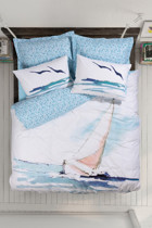 Cotton Box Maritime Pamuklu 4 Mevsim 200 x 220 cm Çarşaflı Desenli Çift Kişilik Nevresim Takımı Mavi