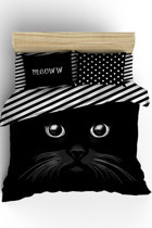 Helen George Meoww Pamuklu 4 Mevsim 200 x 220 cm Çarşaflı Desenli Çift Kişilik Nevresim Takımı Beyaz-Siyah