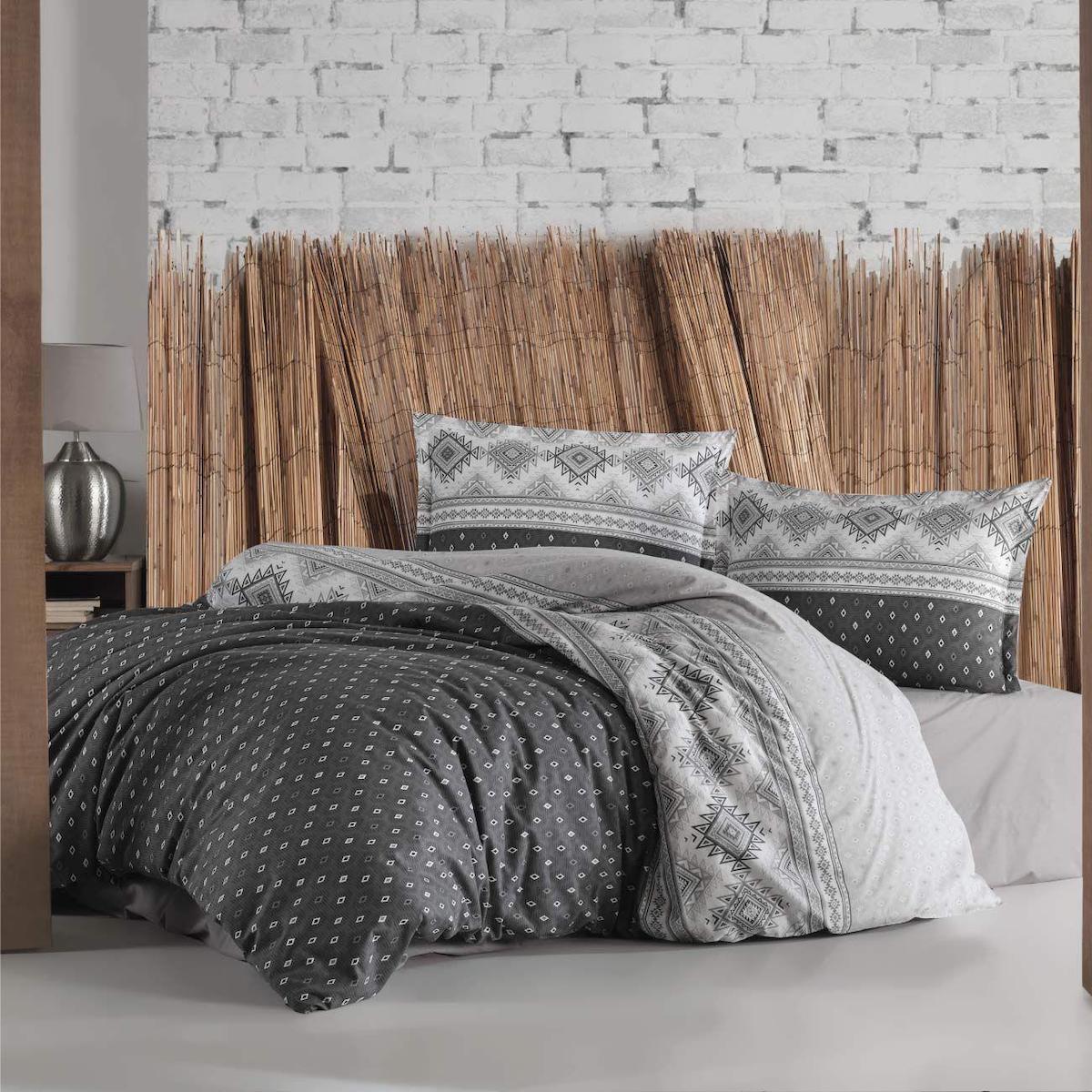 Clasy Astera V1 Ranforce 4 Mevsim 200 x 220 cm Çarşaflı Desenli Çift Kişilik Nevresim Takımı Antrasit