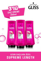Gliss Supreme Length Şakayık Çiçeği Özü Etki Tuzsuz Boyalı Saçlar Tüm Saçlar İçin Kadın Saç Kremi 3x360 ml
