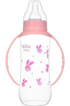 Wee Baby 745 Plastik Kulplu 6+ Ay Desenli Pembe Biberon 270 ml