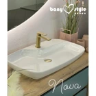 Turkuaz Seramik Nova Klasik Tekli 70 cm Seramik Tezgah Üstü Dikdörtgen Lavabo Beyaz