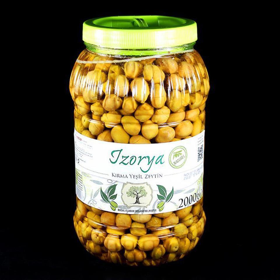 İzorya Naturel Tuzlu Kırma Yeşil Zeytin Pet Kavanoz 2 kg