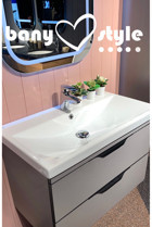 Turkuaz Seramik Elite Dekoratif Tekli 60 cm Seramik Tezgah Üstü Dikdörtgen Lavabo Beyaz