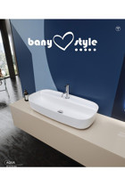 Turkuaz Seramik Aqua Vintage Tekli 80 cm Seramik Tezgah Üstü Oval Lavabo Beyaz