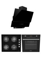 Alveus Premium MFA 627 - GLS 640 - MOD 3000 Dokunmatik Doğalgazlı Cam Klasik Set Üstü Davlumbaz 3'lü Ankastre Set Siyah