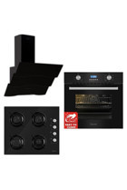 Ferre Black Magician 7002-S2140-D023 Doğalgazlı Cam Klasik Set Üstü Davlumbaz 3'lü Ankastre Set Siyah