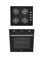 Alveus Kristal GLS640-MFA627 Dokunmatik Doğalgazlı Cam Klasik Ankastre Fırın Ocak 2'li Ankastre Set Siyah