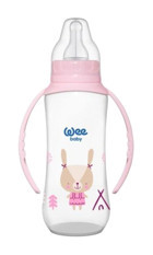 Wee Baby Polipropilen Gaz Yapmayan Antikolik Kulplu 6-18 Ay Desenli Pembe Biberon 270 ml