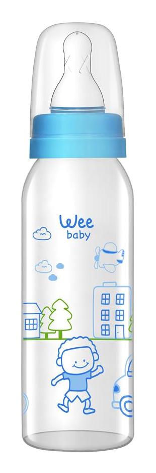 Wee Baby 876 Polipropilen Yenidoğan Yavaş Akışlı Kulpsuz 0-6 Ay Desenli Mavi Biberon 250 ml