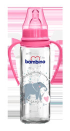 Bambino Polipropilen Yenidoğan Yavaş Akışlı Kulplu 0+ Ay Desenli Pembe Biberon 225 ml