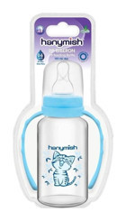 Hanymish Polipropilen Yenidoğan Yavaş Akışlı Kulplu 0-6 Ay Desenli Mavi Biberon 125 ml