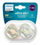 Philips Avent Ultra Air 6-18 Ay Fosforlu Delikli Ortodontik Damaklı Silikon 2'li Emzik Yeşil-Gri