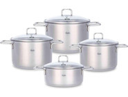 Fissler Hamburg 4 Parça Cam Kapaklı Çelik Saplı Çelik Tencere Seti