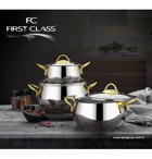 First Class Delux 6 Parça Cam Kapaklı Çelik Saplı Çelik Tencere Seti