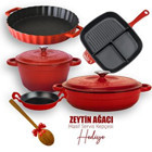 Lava 5X New Heritage Serisi 7 Parça Döküm Kapaklı Döküm Saplı Döküm Tencere ve Tava Seti