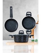 Acar Easy Cook 4 Parça Cam Kapaklı Bakalit Saplı Granit Tencere Seti