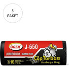 Ögem J-650 Jumbo Boy 80x100 cm Çöp Poşeti 5x10 Adet Siyah
