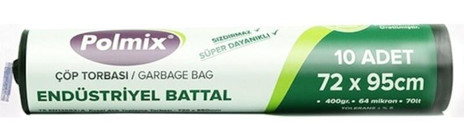 Polmix Battal Boy 72x95 cm Çöp Poşeti 10 Adet Siyah