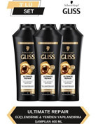 Gliss Ultimate Repair Onarıcı Düz Saçlar İçin Kremsiz Şampuan Unisex Şampuanı 3x400 ml