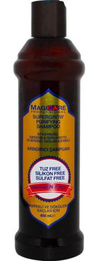 Magicare Supergrow Purifying Kepek Karşıtı Düz Saçlar İçin Tuzsuz Sülfatsız Argan Yağlı Parabensiz Kremsiz Şampuan Unisex Şampuanı 450 ml