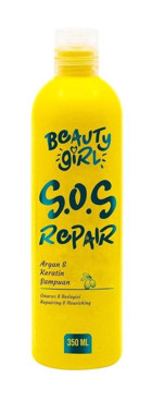 Beauty Girl Sos Repair Onarıcı İnce Telli Düz Saçlar İçin Keratin Argan Yağlı Kremsiz Şampuan Unisex Şampuanı 350 ml