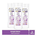 Clear Kepek Karşıtı Düz Saçlar İçin Kremsiz Şampuan Kadın Şampuanı 3x350 ml