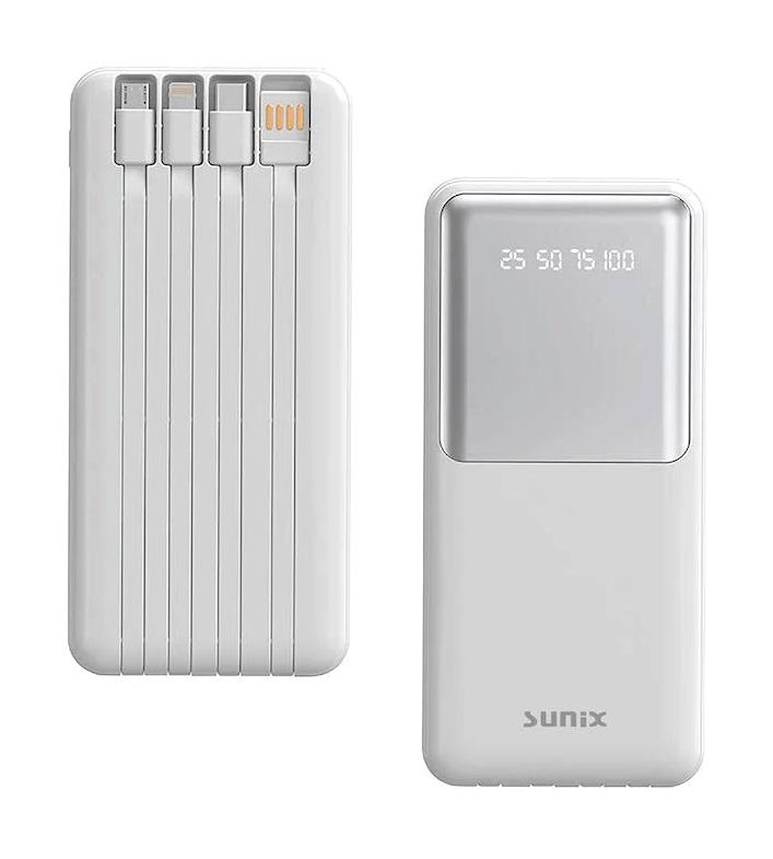 Sunix 12000 mAh Hızlı Şarj Dijital Göstergeli Micro USB Çoklu Bağlantı Kablolu Powerbank Beyaz