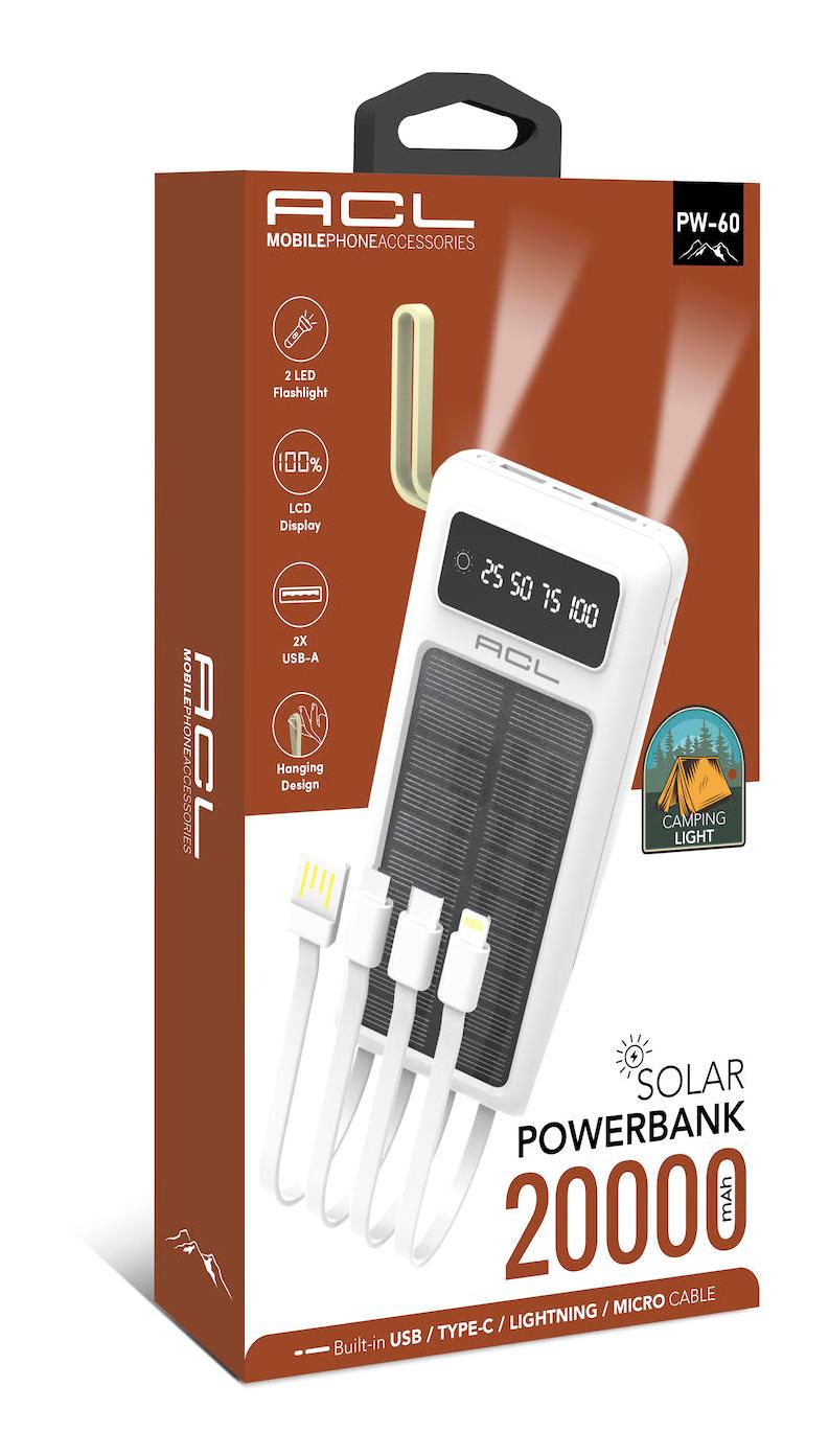 RCL pw-60 20000 mAh Işıklı Dijital Göstergeli Lightning & Micro USB & Type C Çoklu Bağlantı Kablolu Powerbank Beyaz