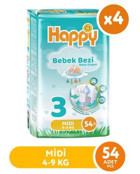 Happy Midi 3 Numara Bantlı Bebek Bezi 4x54'lı