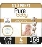 Pure Baby Pamuklu Maxi 4 Numara Organik Cırtlı Bebek Bezi 3x156'lı