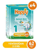 Happy Yenidoğan 1 Numara Bantlı Bebek Bezi 4x62'li