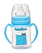 Babytime Bt078 Polipropilen Antikolik Yenidoğan Yavaş Akışlı Kulplu 0-6 Ay Desenli Mavi Biberon 150 ml
