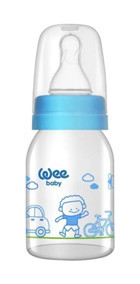 Wee Baby 877 Cam Yenidoğan Yavaş Akışlı 0-6 Ay Desenli Mavi Biberon 125 ml